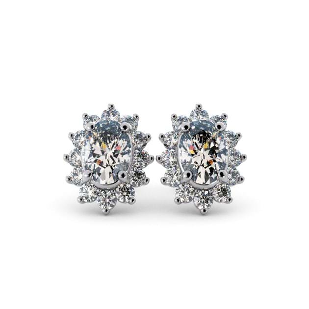 14K White Gold Oval Stud Earrings With D