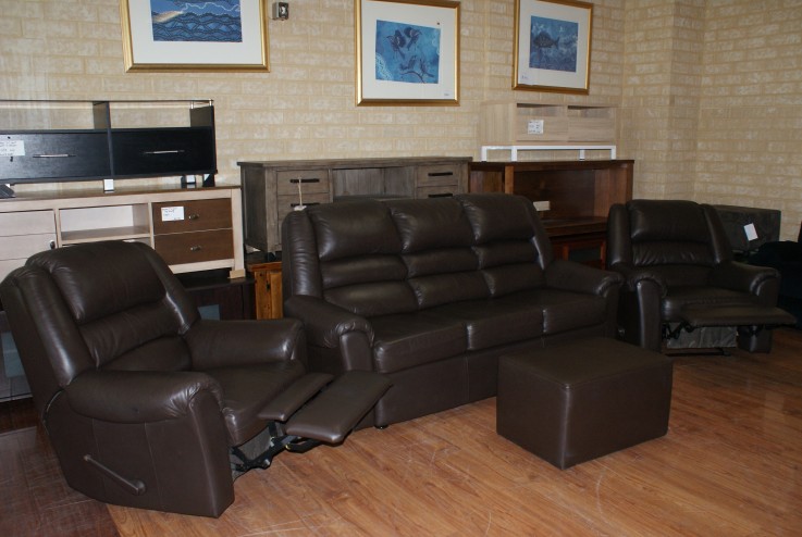 3 seater leather fixed sofa and two recl