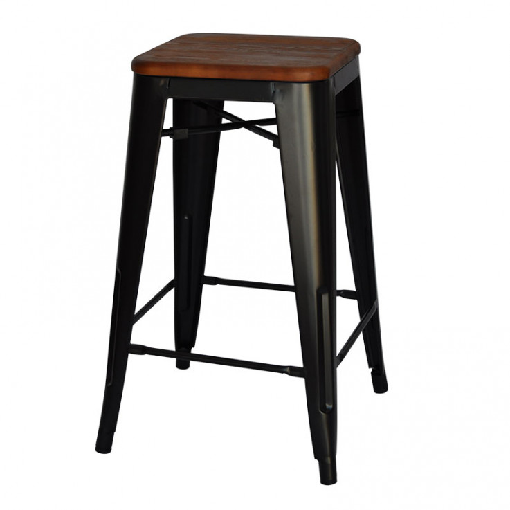 Replica Tolix Counter Stool, With Timber