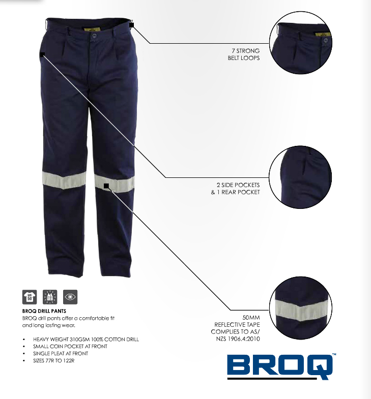 BROQ NAVY DRILL TROUSERS PANTS 310GSM