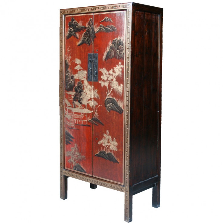 Red Chinese Cabinet with Painting