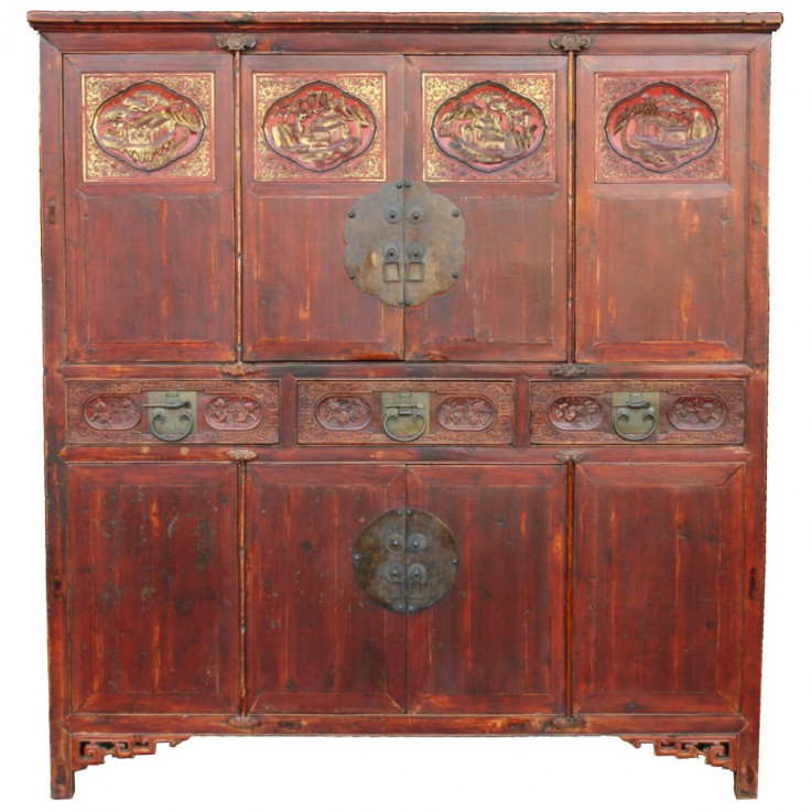 Large Original Red Carved Cabinet