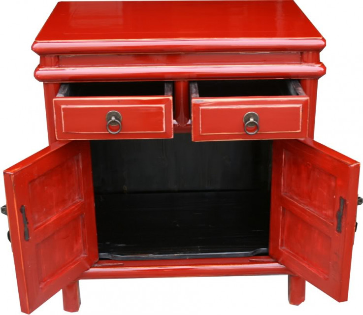Red Lacquered Bedside Table