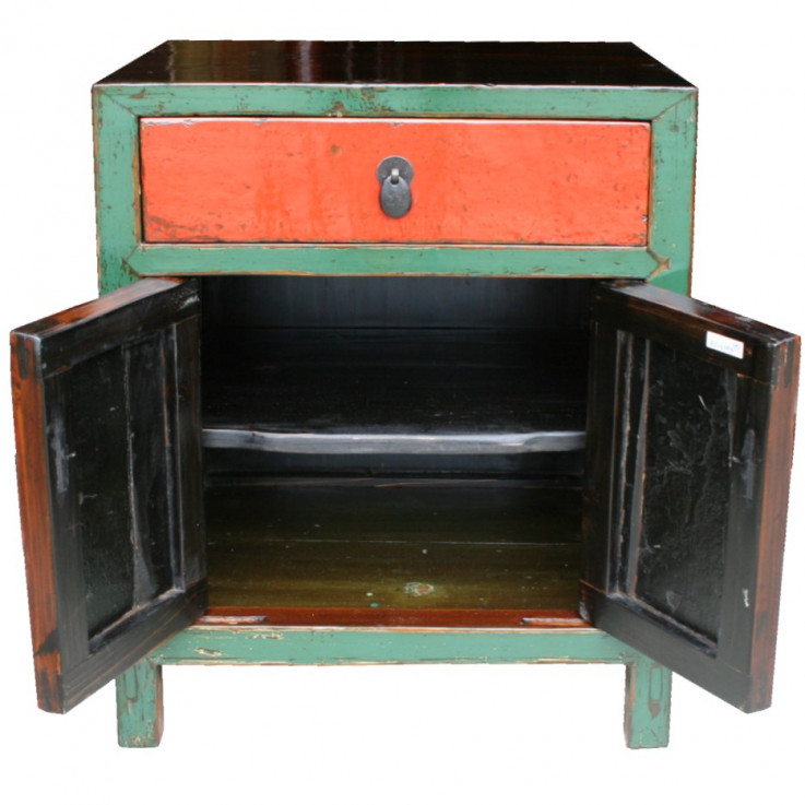 Original Green and Red Bedside Cabinet