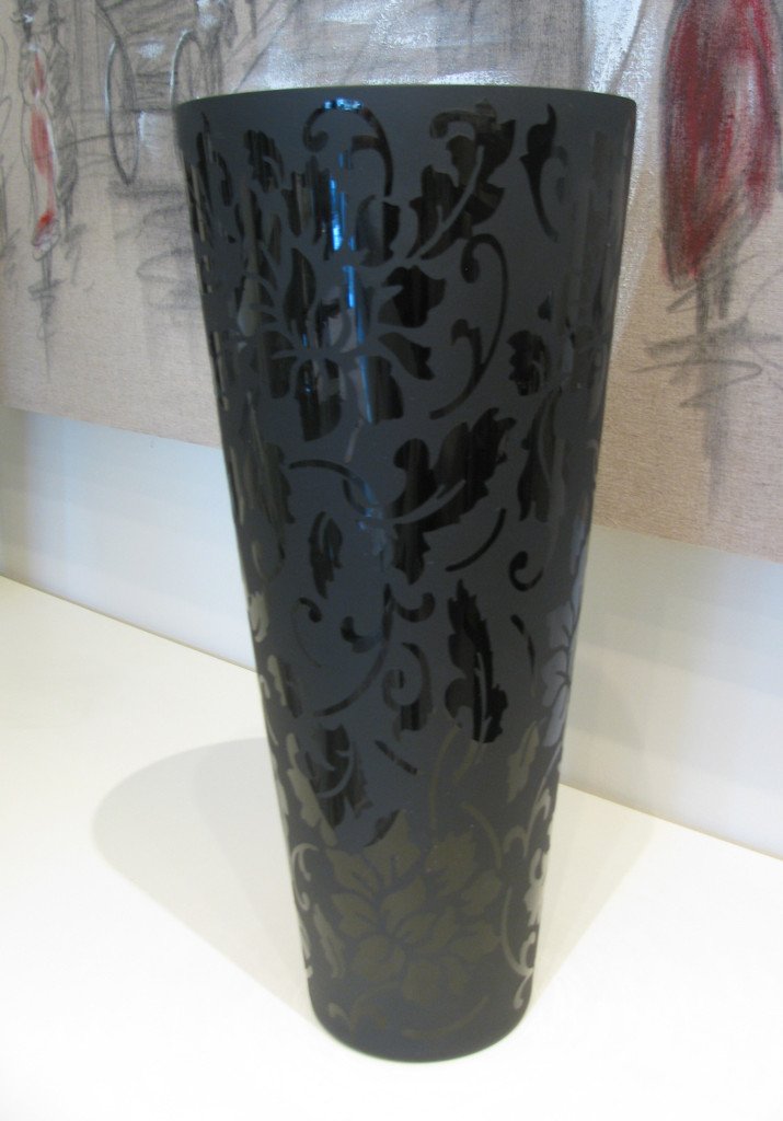 Large Black Glass Vase